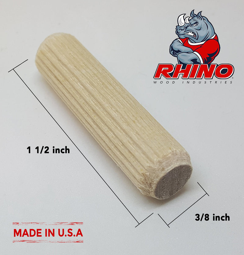 [Australia - AusPower] - 200 Pack 3/8" x 1 1/2" Wooden Dowel Pins Wood Kiln Dried Fluted and Beveled, Made of Hardwood 