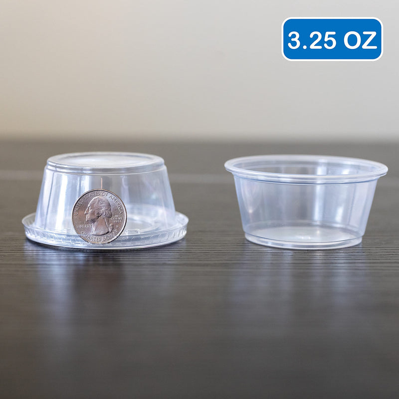 [Australia - AusPower] - [3.25 OZ, 50 Sets] EDI Clear Disposable Plastic Portion Cups with Leakproof Lids | Jello Shot Cups | Condiment and Dipping Sauce Cups | Souffle Cups | BPA Free | Recyclable 