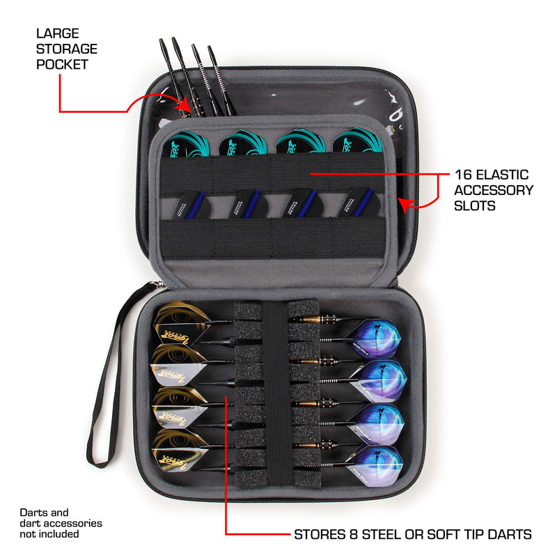 [Australia - AusPower] - USA GEAR Hard Shell Dart Case - Darts Carrying Case for Darts (8), Dart Tips, Dart Shafts, Dart Flights, and More Dart Accessories - Compatible with Soft Tip Darts and Steel Tip Darts (Black) 