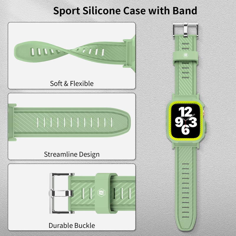 [Australia - AusPower] - B LABS Smartwatch Band for Apple Watch 41mm 40mm 38mm with Bumper Case, Shock Resistant TPU Sport Strap Women Wristband Compatible with iWatch SE Series 7/6/5/4/3/2/1 Sport Style (Mint Green) Ming Green 38mm / 40mm / 41mm 