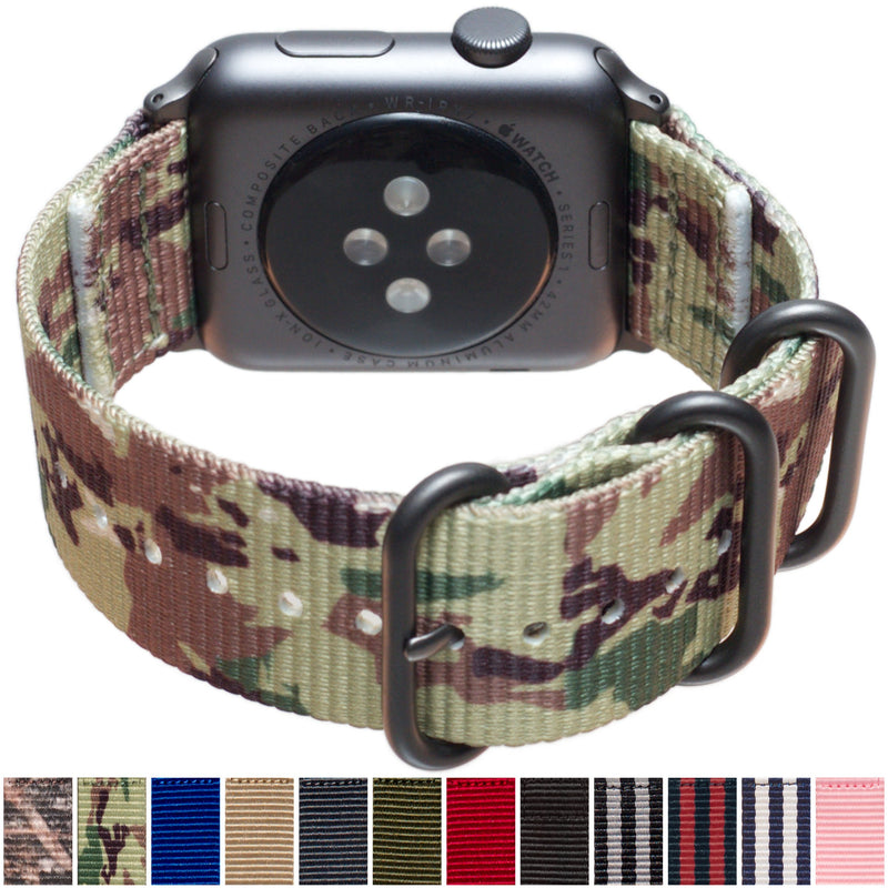 [Australia - AusPower] - Carterjett Compatible with Apple Watch Band 44mm 42mm Camouflage Woven Nylon Rugged iWatch Bands Replacement Strap Canvas Military Style Loop Buckle for Series 6 5 4 3 2 1 Sport Nike (44 42 S/M/L Camo) Camo-X Nylon w/ Gray hardware 