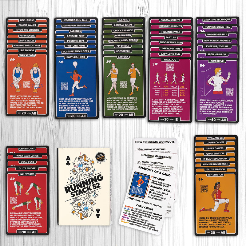 [Australia - AusPower] - Stack 52 Running Exercise Cards: Run Faster and Further with Less Effort. Video Instruction by Certified Coach Included. Beginner to Advanced Drills. 