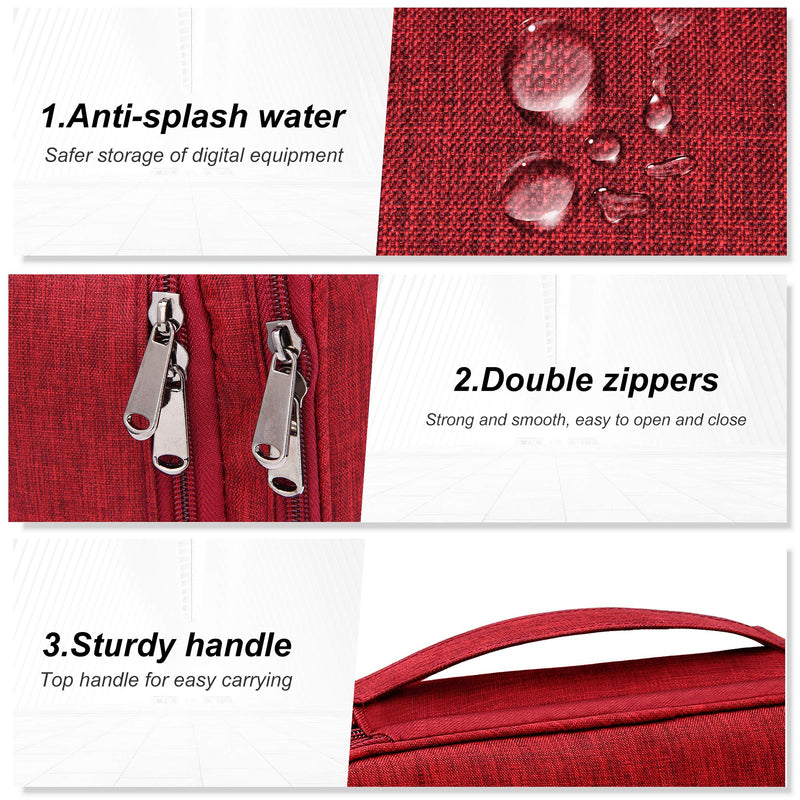[Australia - AusPower] - Electronic Bag Travel Cable Accessories Bag Waterproof Double Layer Large Electronics Organizer Portable Storage Case for Cable, Cord, Charger, Phone, Adapter, Power Bank, Kindle, Hard Drives Wine Red 