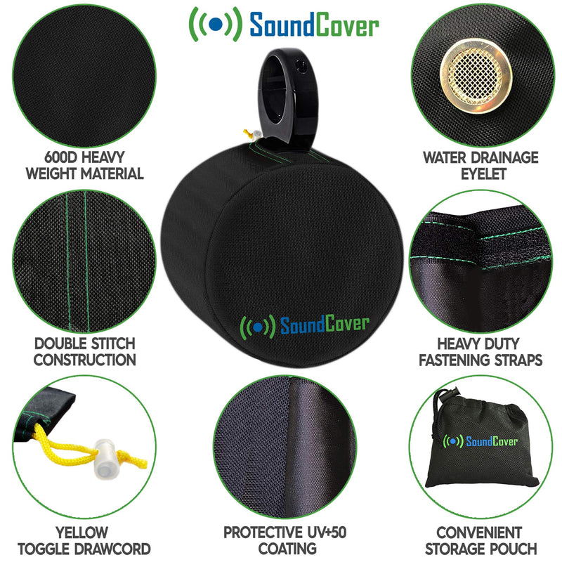 [Australia - AusPower] - Large Black Heavy Duty Marine Wakeboard Tower Pod Speaker Covers for Large Round Boat Speakers - Cover Dimensions: Height 14" x Width 14" x Depth 12.8” - Check Dimensions Before Ordering 