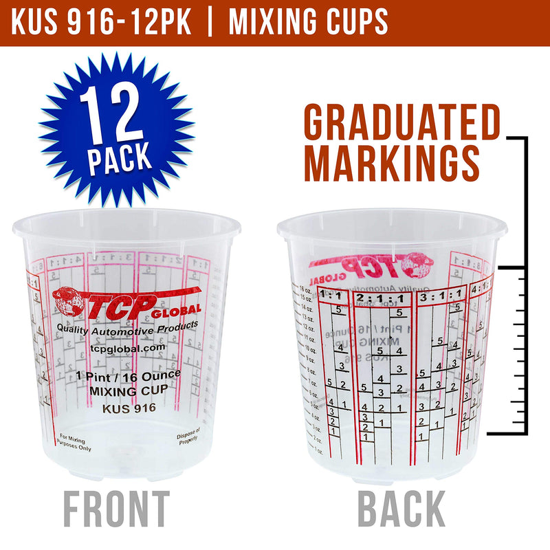 [Australia - AusPower] - Custom Shop Pack of 12 Each - 16 Ounce Paint Mixing Cups = 1 Pint Cups Have calibrated Mixing ratios on Side of Cup Pack of 12 Paint and Epoxy Resin Mixing Cups Cups - Pack of 12 