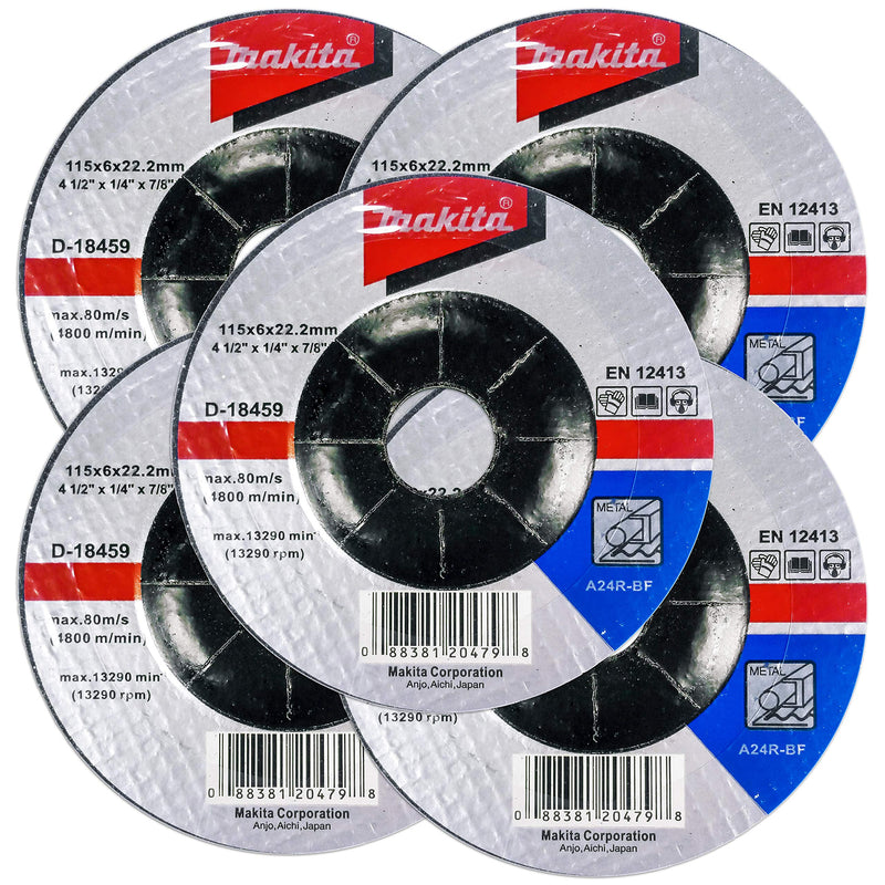 [Australia - AusPower] - Makita 5 Pack - 4.5" Grinding Wheel For Grinders - Aggressive Grinding For Metal - 4-1/2 x 1/4 x 7/8-Inch 