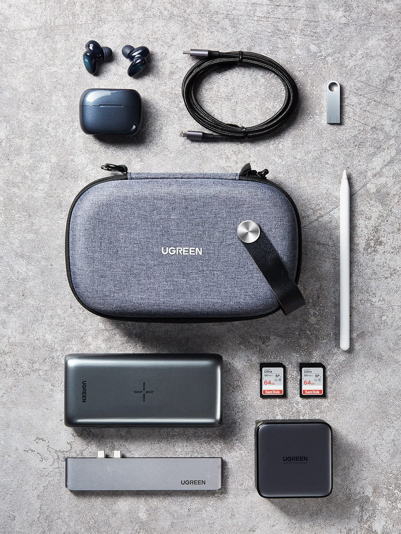 [Australia - AusPower] - UGREEN Travel Case Tech Gadget Electronic Organizer Cable Pouch Small Hard Case Storage Carry Bag Portable for Hard Drive, Charger Cable, USB Cord, Phone, Power Adapter, Earphone, SD Card, Grey 