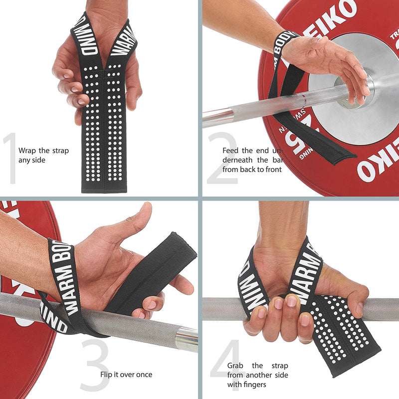 [Australia - AusPower] - WARM BODY COLD MIND V1 Lifting Wrist Straps for Olympic Weightlifting, Powerlifting, Bodybuilding, Functional Strength Training, for Crossfit - Heavy-Duty Cotton Wrist Wraps, Pair Black/White 