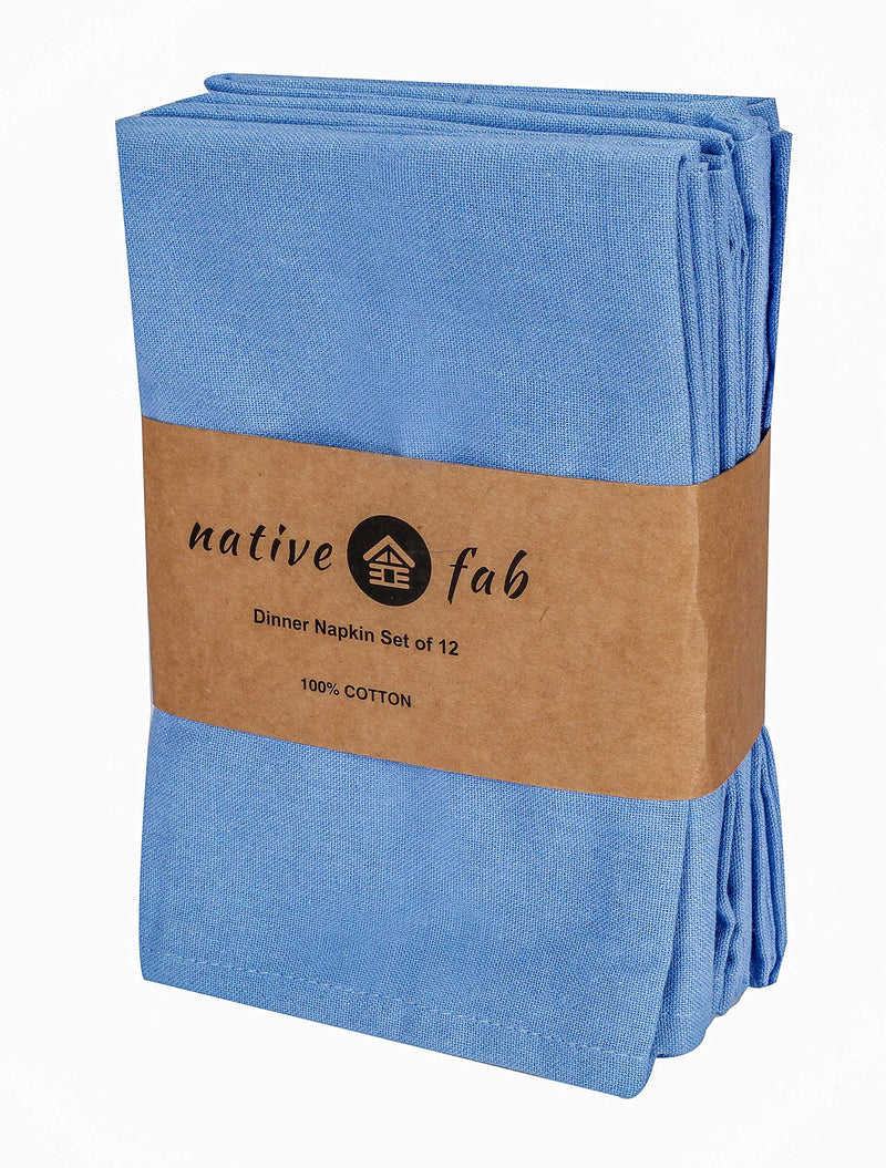 [Australia - AusPower] - Native Fab Cloth Dinner Napkins Set of 12 Cotton 17x17 Absorbent Soft Restaurant Hotel Quality - Cocktail Napkins, Wedding Dinner Napkins - Everyday Use, Easy Care Washable - Light Blue 
