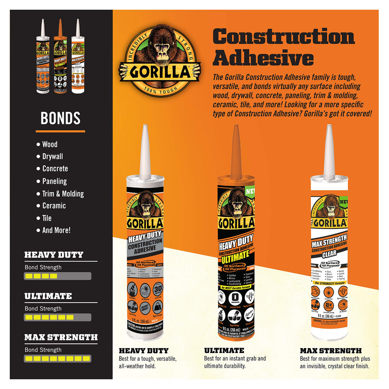 [Australia - AusPower] - Gorilla Heavy Duty Construction Adhesive, 2.5 Ounce Squeeze Tube, White, (Pack of 1) 1 - Pack 