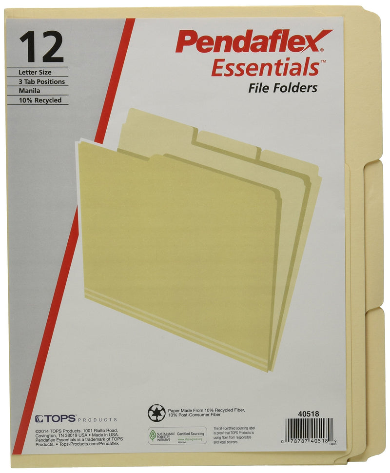 [Australia - AusPower] - Pendaflex Manila File Folders, 1/3 Tab, Letter Size, 12 Pack (40518) 