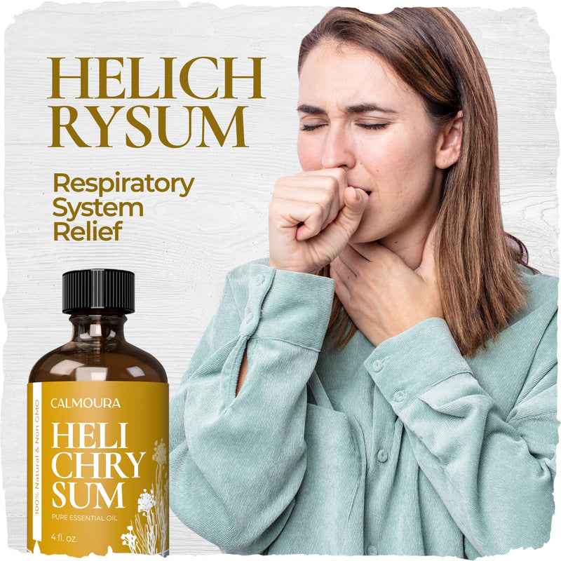 [Australia - AusPower] - Calmoura Helichrysum Essential Oil Therapeutic Grade (4 oz | 118 ml) — Pure Helichrysum Essential Oil Organic for Skin — Premium Undiluted Pure Essential Oil Helichrysum Italicum Diffuser Aromatherapy, Skin Care, Massage, Relaxing & Soothing Oil 