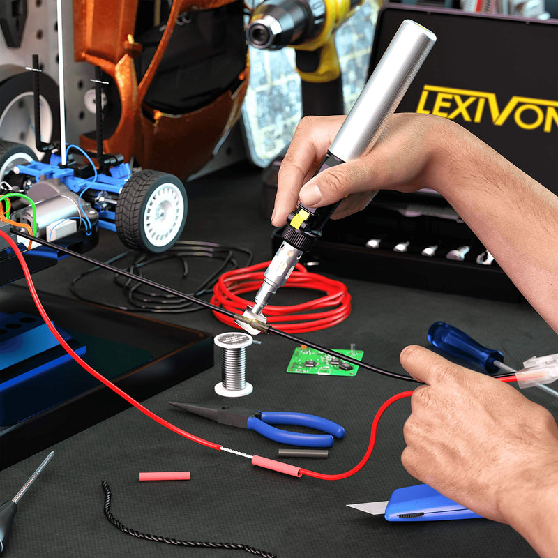 [Australia - AusPower] - LEXIVON Butane Soldering Iron Multi-Purpose Kit | Cordless Self-Igniting Adjustable Flame 7-Tip Set | Pro-Grade (LX-770) 