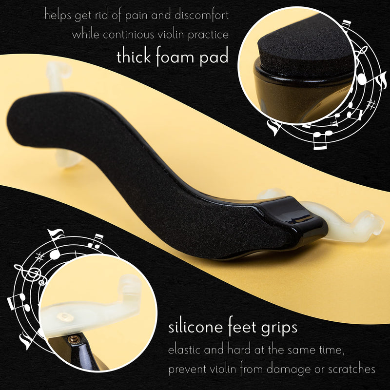 [Australia - AusPower] - VAL Strings Violin Shoulder Rest - Comfortable Thick Foam Chick Pad Silicone Feet Grips Easy to Use – Gift for Musicians Essential Element Viola Accessory Glossy Black 