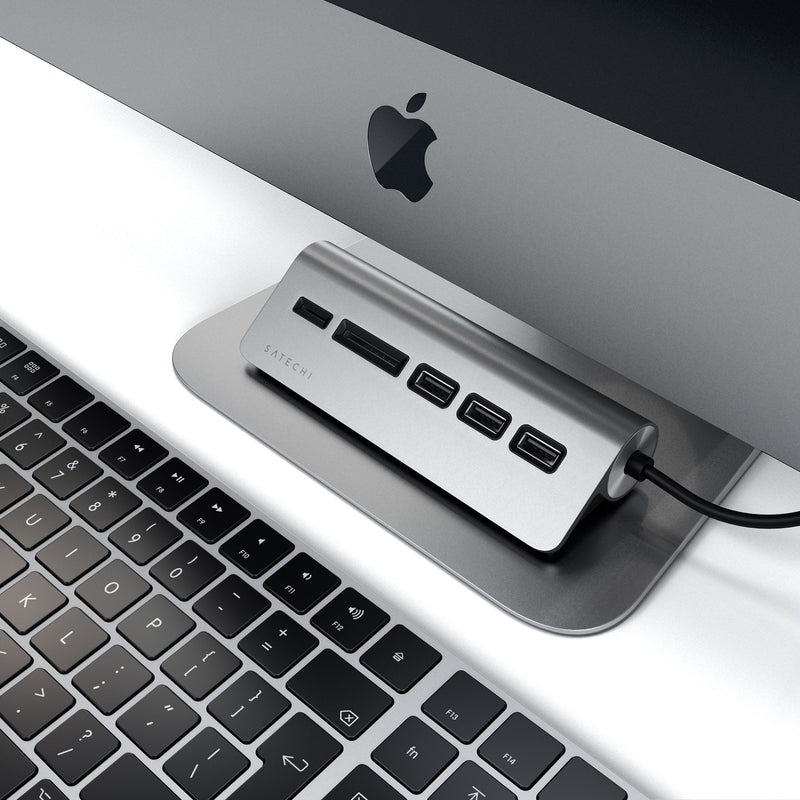 [Australia - AusPower] - Satechi USB-C Combo Hub for Desktop - USB-A 3.0 Data Ports & Micro/SD Card Readers - Compatible with Apple Studio Display, 2021 iMac M1, 2019/2017 iMac, 2020 MacBook Pro/ Air M1(Space Gray) Space Gray 