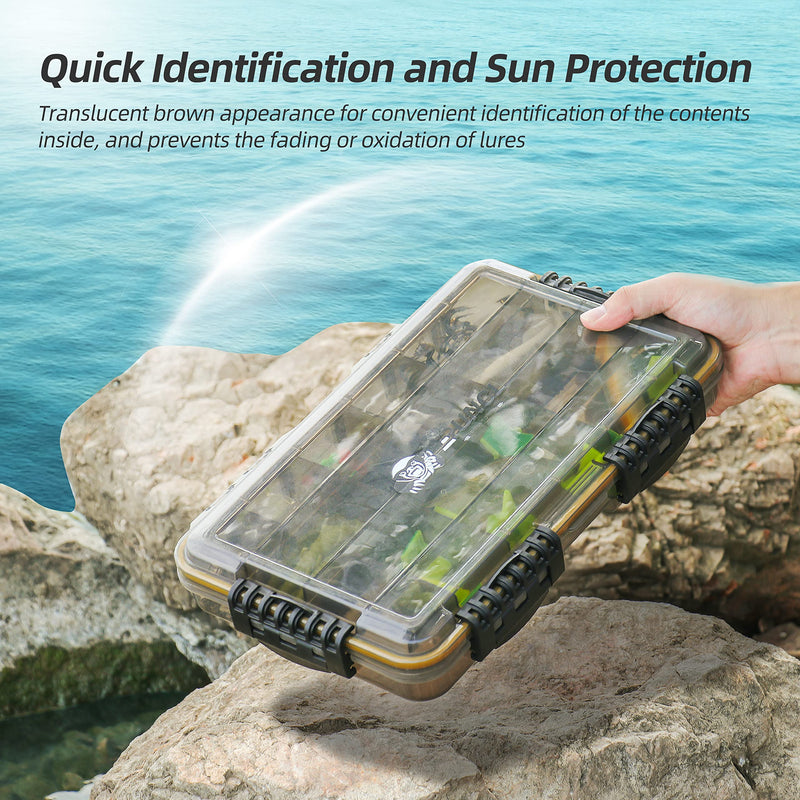 [Australia - AusPower] - RUNCL Fishing Tackle Box, Waterproof Airtight Stowaway, 3600/3700 Tray Tackle Box with Adjustable Dividers, Sun Protection, Thicker Frame, Fishing Storage Lure Box for Freshwater Saltwater Waterproof Box 1 Pack (Size: 10.65"x7.1"x1.89") 