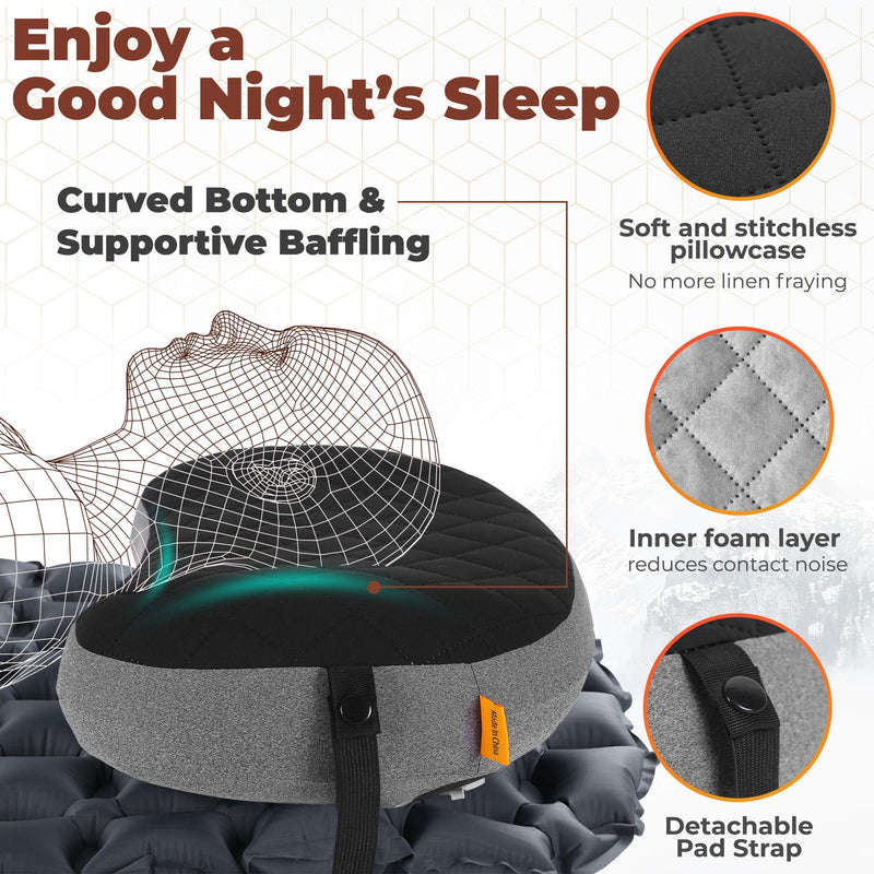 [Australia - AusPower] - Inflatable Pillow for Camping, Backpacking Pillow, Travel, Hiking, Camping Pillow, Beach Pillow- Compact Ultralight Blow Up Portable Air Pillows for Sleeping, Pad Attachment Strap for Camp Mat. 