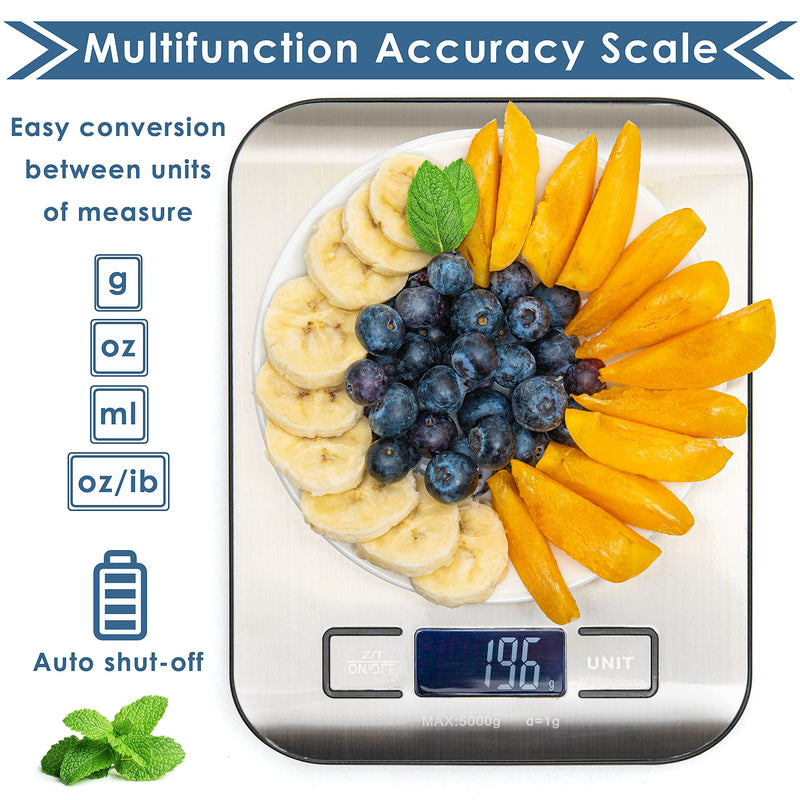 [Australia - AusPower] - Digital Kitchen Scale Food Multifunction Accuracy Digital Scale LCD Display 11LB 5KG, Food Scales Digital Weight Grams and Oz, Baking Scale, Stainless Steel Small Food Scale by Moss and Stone 