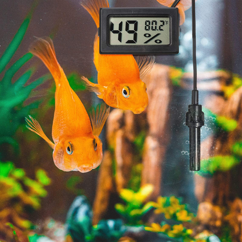 [Australia - AusPower] - 3 Mini Digital Thermometer Hygrometer with Probe Indoor Temperature Humidity Meter Gauge LCD Fahrenheit Display Hygrometer Thermometer Gauge for Incubator Reptile Plant Terrarium Greenhouse 3 Black 