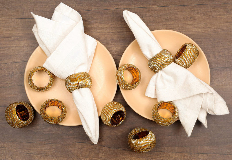 [Australia - AusPower] - Handcrafted Classical Beaded Napkin Ring, Wedding Party Decoration, Thanksgiving Napkin Ring, Decorative Napkin Ring - A Beautiful Emphasize to Set Your Dining Table With Style - Set of 12 - Gold 12 Pack Tubular Beads 