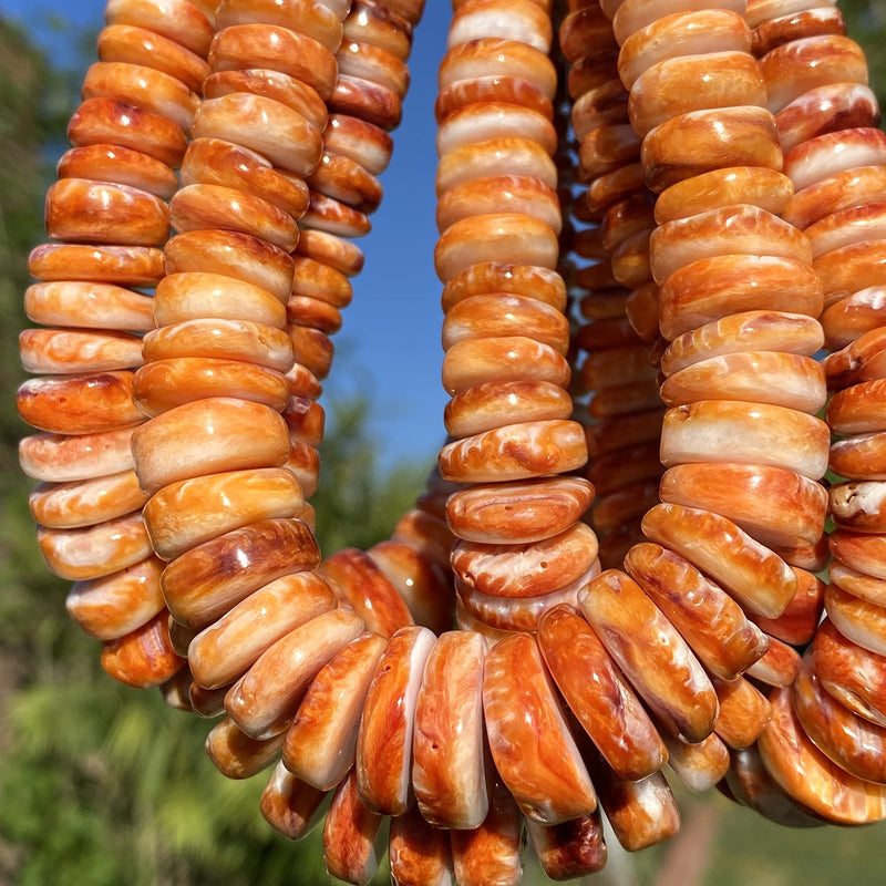 [Australia - AusPower] - [ABCgems] Gigantic Caribbean-Sea Orange Spiny Oyster Shell Beads - Natural & Organic Seashell for DIY Jewelry Making - Ideal for Necklaces, Bracelets - Irregular Rondelle - Graduated 8-18mm 18mm Graduated Sunset Orange 