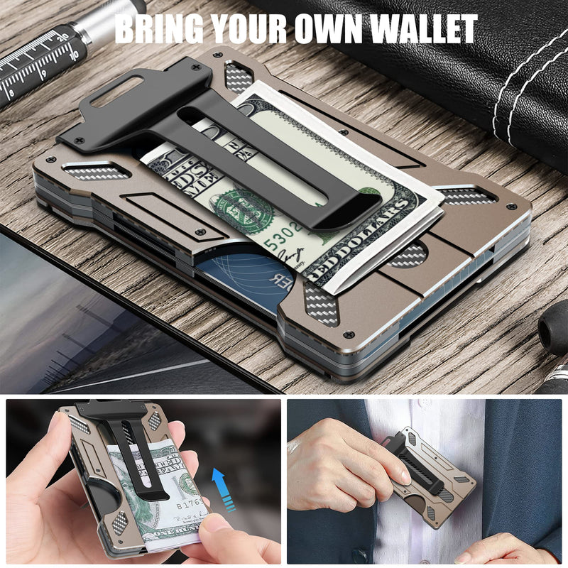 [Australia - AusPower] - Wallet For Men - Slim Aluminum Metal Money Clip with 1 Clear window ID Badge Holder, RFID Blocking, Holds up 15 Cards with Cash Clip. Ultra-Thin Minimalist Wallet, Bronze 