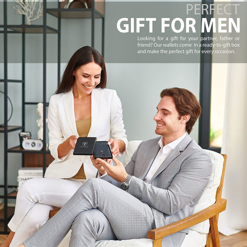 [Australia - AusPower] - TRAVANDO Mens Slim Wallet with Money Clip AUSTIN RFID Blocking Bifold Credit Card Holder for Men with Gift Box Black & White 
