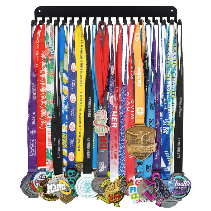 [Australia - AusPower] - Miayork Medal Holder Display Hanger Rack Frame - Sturdy Wall Mount Medals Easy to Install-20PCS Hooks Black 