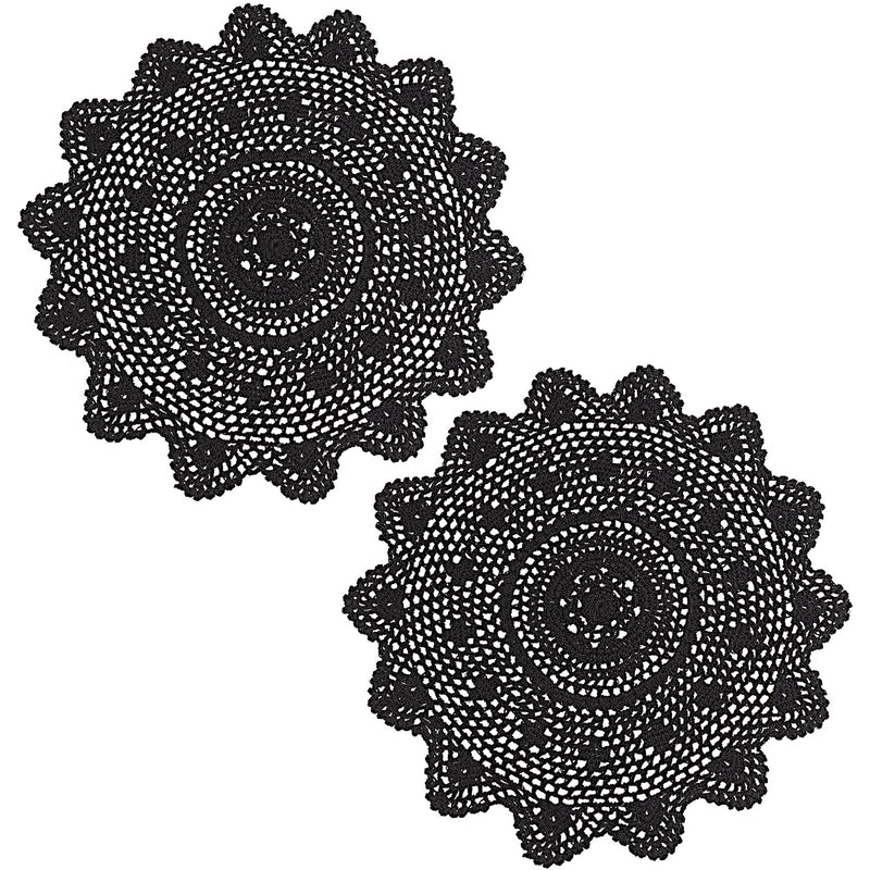 [Australia - AusPower] - Qxzvzem 2 Pieces 15 Inch Doilies Crochet for Dressers and End Tables Crafts Disposable Medium Halloween Valentines Doilies Cloth Lace Placemats Coasters Black Cotton Round Vintage Tablecloth 