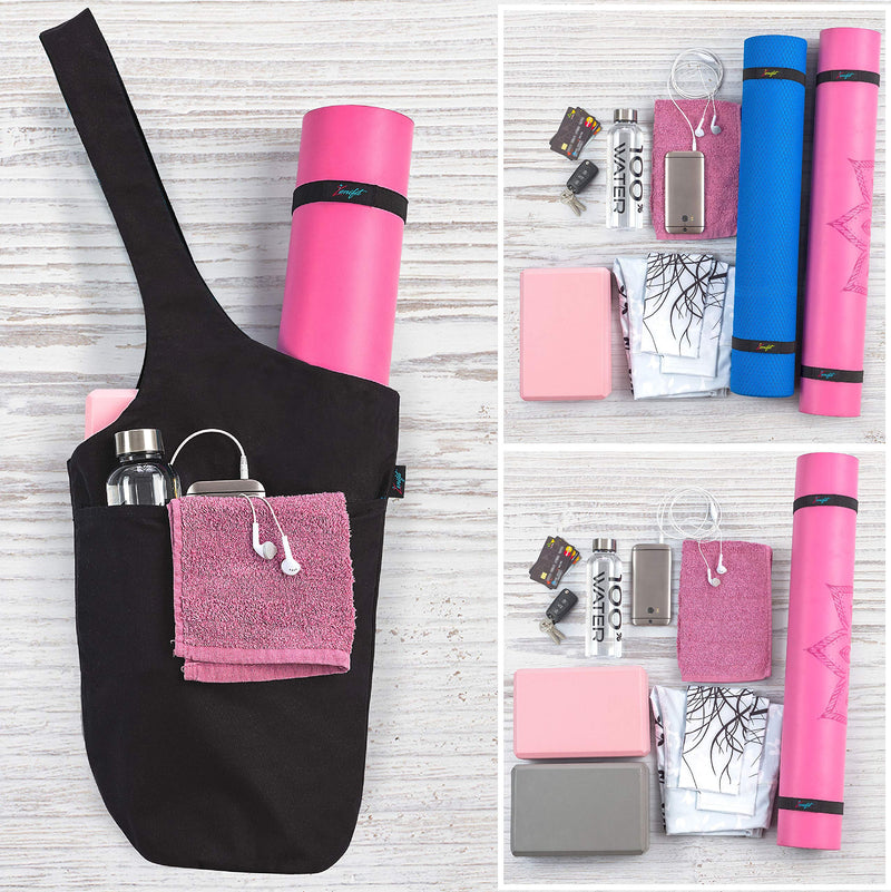 [Australia - AusPower] - Zenifit Yoga Mat Bag - Long Tote with Pockets - Holds More Yoga Accessories. Cute Yoga Mat Holder with Bonus Yoga Mat Strap Elastics. Stylish and Practical Yoga Mat Bags and Carriers for Women Black 