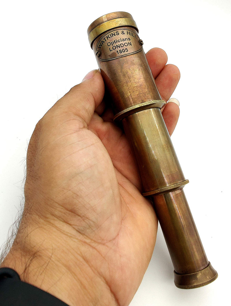 [Australia - AusPower] - Nautical Brass Spyglass Telescope with Wooden Box, Brass Pirate Brass Telescope, Spyglass Collapsible Monocular Decorative Telescope with Glass Optics for Kids (Antique Finish) Black 