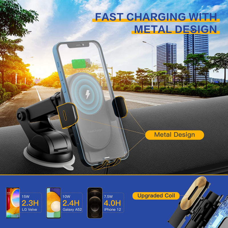 [Australia - AusPower] - Wireless Car Charger, UPSEN 15W Qi Fast Charging Auto Clamping Car Phone Holder Charger Mount Windshield Dashboard Air Vent for iPhone 13 12 11 Pro Max Xs, Samsung Galaxy S21, S20, S10+ S9+ Note 9 