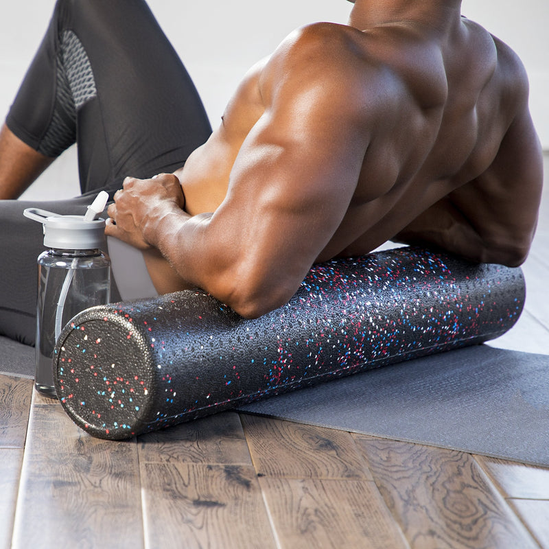 [Australia - AusPower] - Day 1 Fitness High-Density Round Foam Rollers - 4 Size and 8 Color Options - Massage Rollers for Stretching, Deep Tissue and Myofascial Release Black b) 18" 
