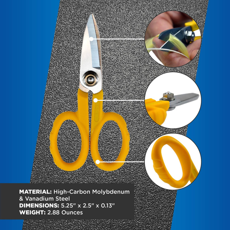 [Australia - AusPower] - Miller KS-1 Yellow Fiber Optic Kevlar Scissors, Easily Portable Utility Scissors for Working Technicians, Electricians, and Installers, Heavy-Duty Cable Cutters, 5.5 Inches Original 