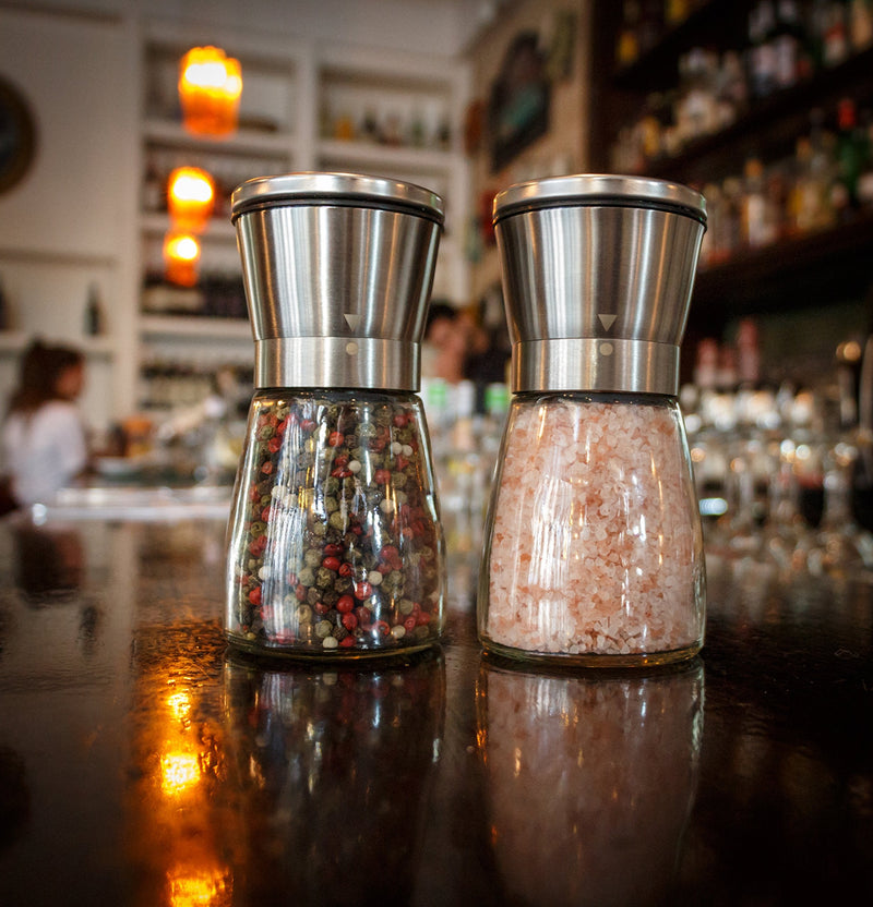[Australia - AusPower] - Salt and Pepper Grinder Set - Salt and Pepper Shakers for Professional Chef - Best Spice Mill with Brushed Stainless Steel, Special Mark, Ceramic Blades and Adjustable Coarseness 