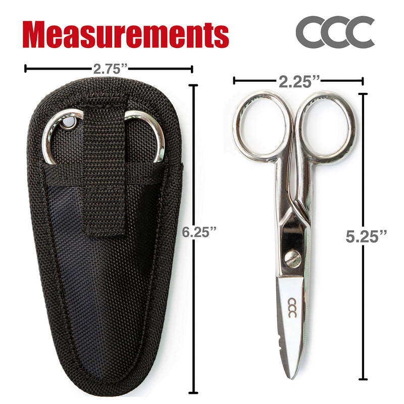 [Australia - AusPower] - Electrician Scissors with Notches and Carrying Pouch, Professional Heavy-Duty Stainless Steel Electrical Shears for Right or Left-Handed Use | Multi-purpose Snips Cut, Strip File and Scrape 