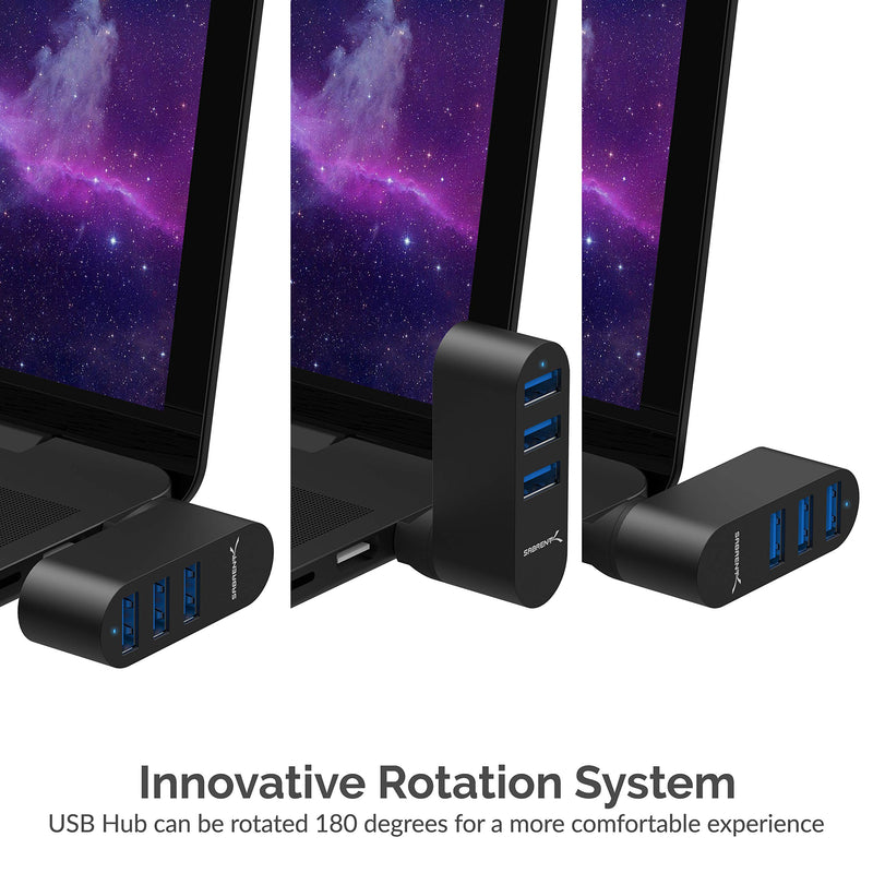 [Australia - AusPower] - SABRENT Premium 3-Port Aluminum Mini USB 3.0 Hub [90°/180° Degree Rotatable] (HB-R3MB) Black 