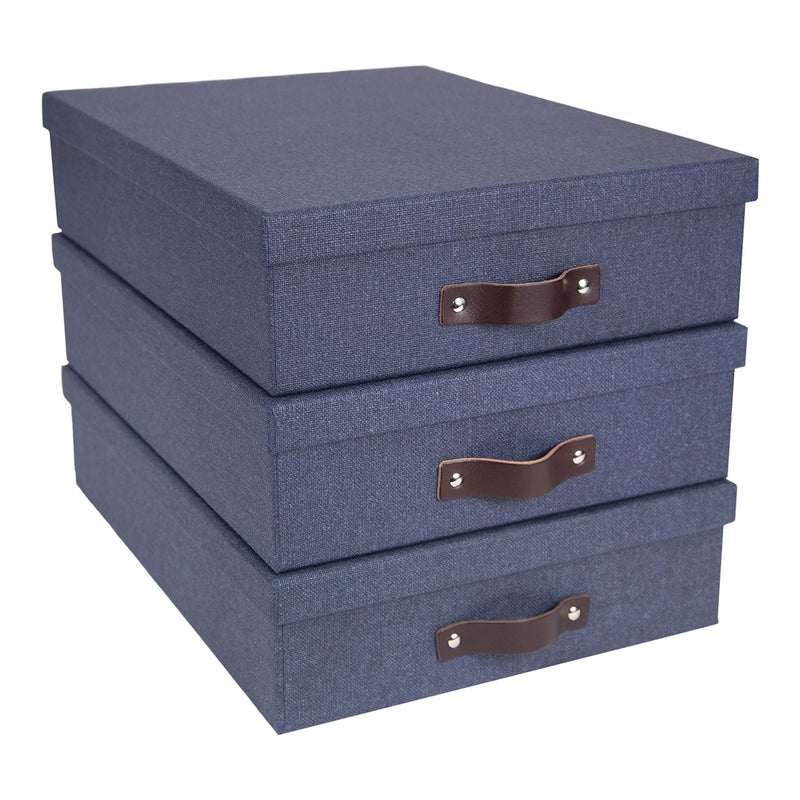 [Australia - AusPower] - Bigso Oskar Canvas Fiberboard Document Letter Box, 3.3 x 10.2 x 13.8 in, Blue 
