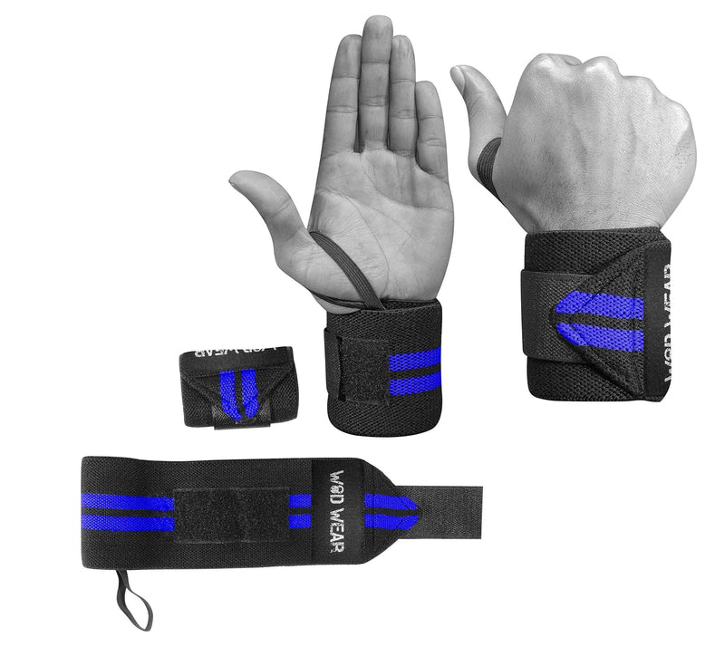[Australia - AusPower] - WOD Wear Elastic Wrist Wraps for Powerlifting, Strength Training, Bodybuilding, Cross Training, Olympic Weightlifting, Yoga Support - One Size Fits All - 100% Black 