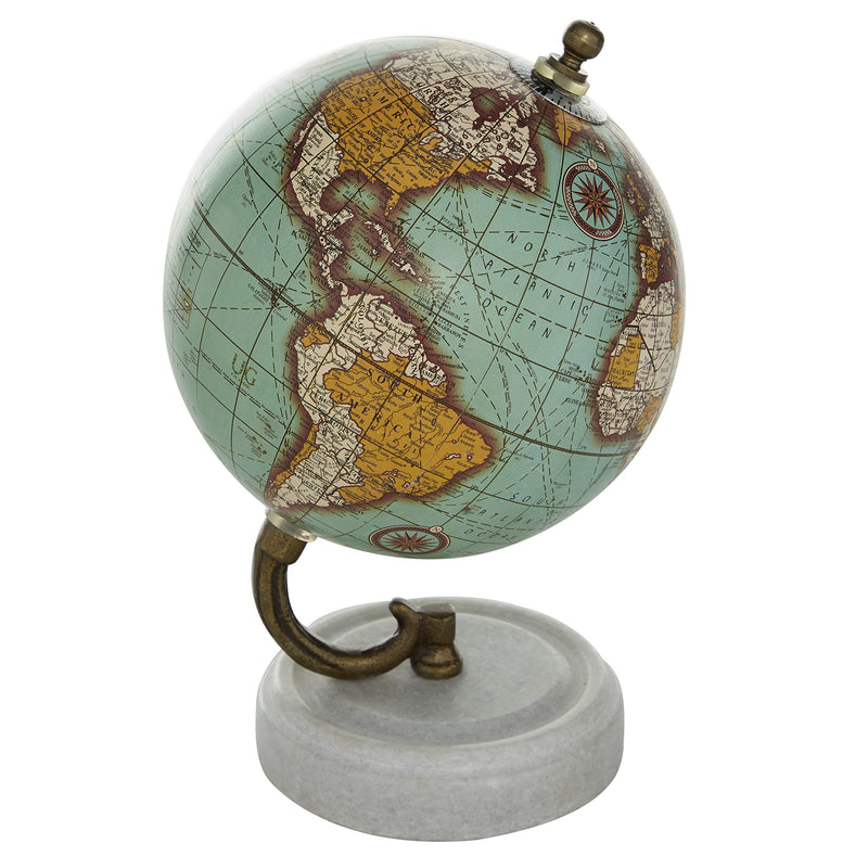 [Australia - AusPower] - Deco 79 Modern Metal Marble Globe Wood MBL 5" W, 7" H-94444, 5" x 7", Aqua 