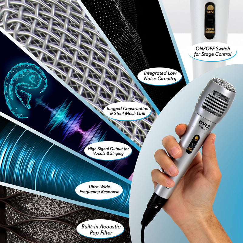 [Australia - AusPower] - Pyle Wired Dynamic Microphone-Professional Moving Coil Unidirectional Handheld Mic with Built-in Acoustic Pop Filter, XLR Connector, Silver, Apple (PDMIK1) 