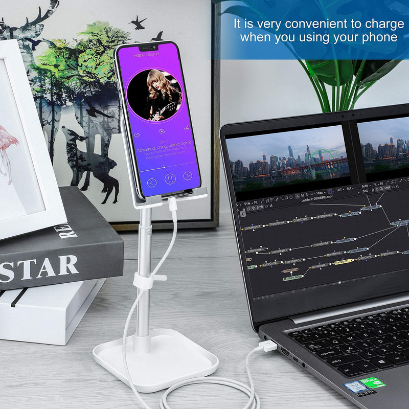 [Australia - AusPower] - Cell Phone Stand,Height Angle Adjustable Desk iPhone Tall Stand,Hearsky Thick Case Friendly Phone Stand,Smartphone Holder Stand with Storage Base,Compatible All Mobile Phones,Switch,iPad,Tablet-White Upright White 