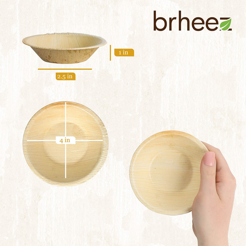 [Australia - AusPower] - 4 inch Mini Party Bowls - Palm Leaf Bowls Biodegradable Bowls - 25 Bowls Bamboo-look Disposable Bowls Eco-Friendly Bowls Heavy Duty - Great For Dipping or Condiments by brheez 4" Bowls - 25 Pack 