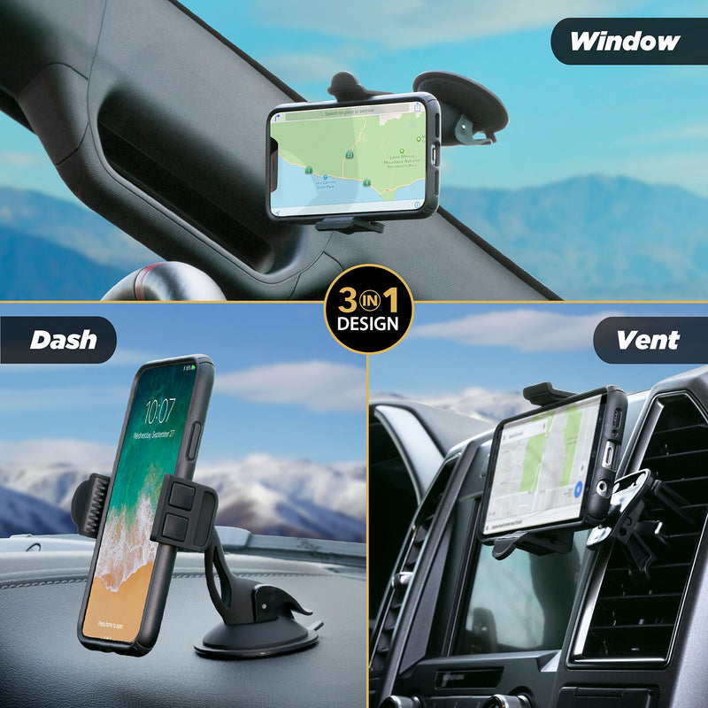 [Australia - AusPower] - SCOSCHE HDVM 3-in-1 Universal Smartphone/GPS Vent or Suction Cup Mount for the Car, Home or Office , Black 
