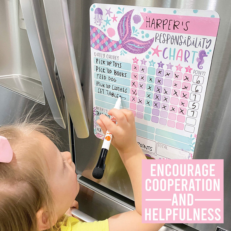 [Australia - AusPower] - Mermaid Kids Chore Chart Magnetic, Reward Chart for Kids, Good Behavior Chart for Kids at Home, My Responsibility Chart for Kids, Magnetic Reward Chart for Kids Behavior, Chore Chart for One Child 