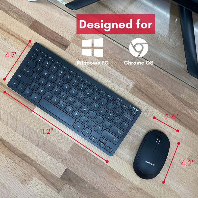 [Australia - AusPower] - Macally Small Wireless Keyboard and Mouse Combo - an Essential Work Duo - 2.4G Compact Wireless Keyboard Mouse for PC - 78 Key Cordless Mouse and Keyboard Combo with Mini Body and Quiet Click 
