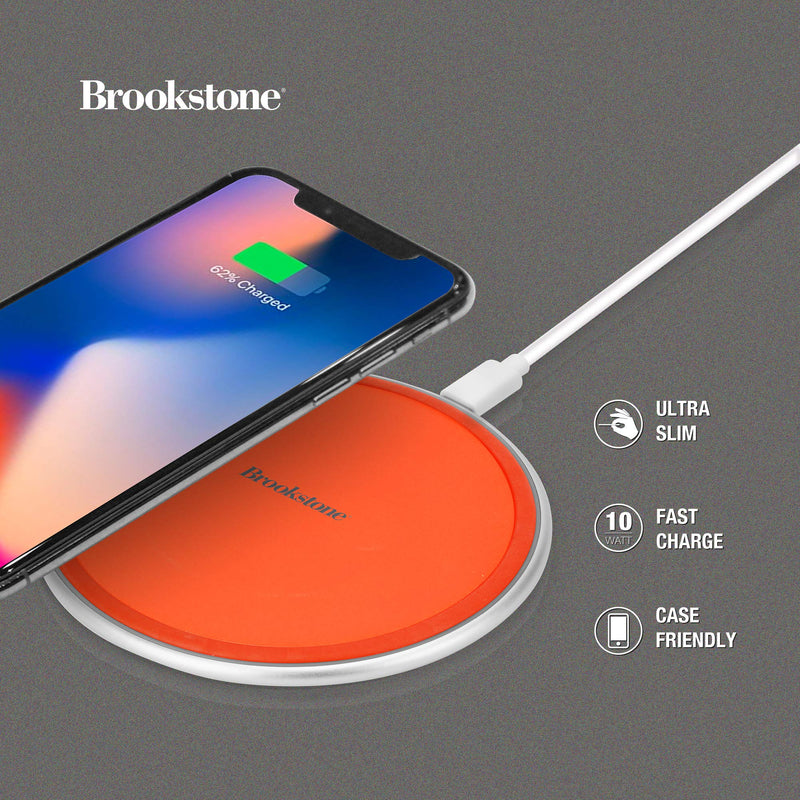 [Australia - AusPower] - Brookstone Fast Charging 10W Qi-Certified Wireless Charger- iPhone SE; 11; 11 Pro; 11 Pro Max; XR; XS; XS Max; X; 8; 8 Plus, AirPods, Samsung Galaxy S10, S10+, S10e, S9, S9+, Note10, Note10+ (Orange) Orange 