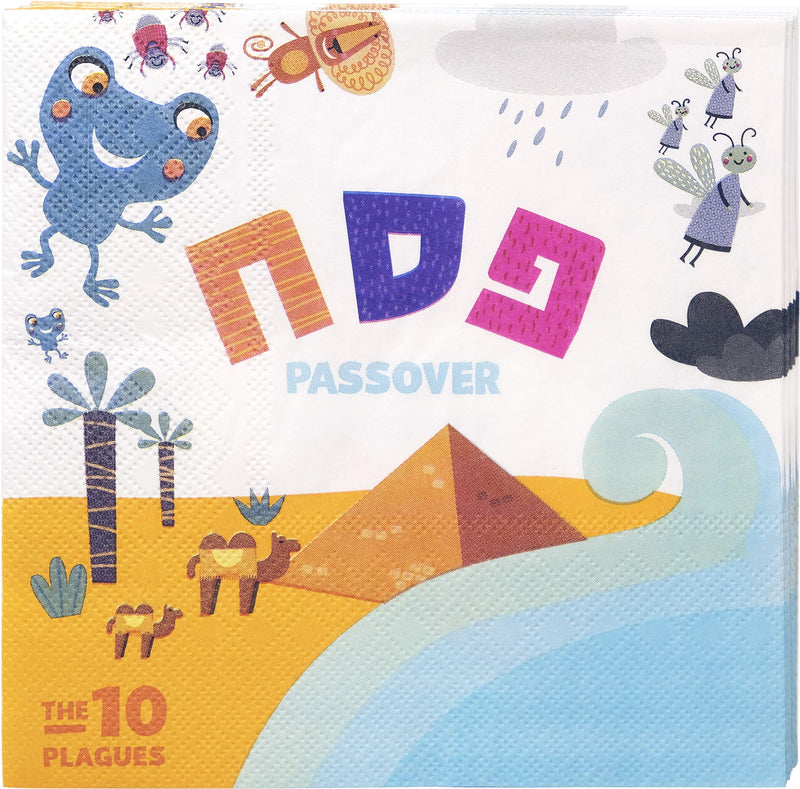 [Australia - AusPower] - Passover Disposable Seder Plate Set - Ten Plagues Design - 9" and 7" Plates, Cups, Napkins, and Place Cards, 120 Piece Set, Serves 24 People 