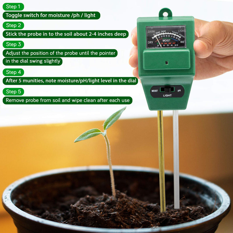 [Australia - AusPower] - [2 Pack] Soil Testing Kit - pH Meter, Moisture and Light 3 in 1 Tester, Water Monitoring for Weed, Seed Potting, Tree Growing, Greenhouse, Farm, Home, Garden, Lawn, Indoor and Outdoor Plants Care 2 