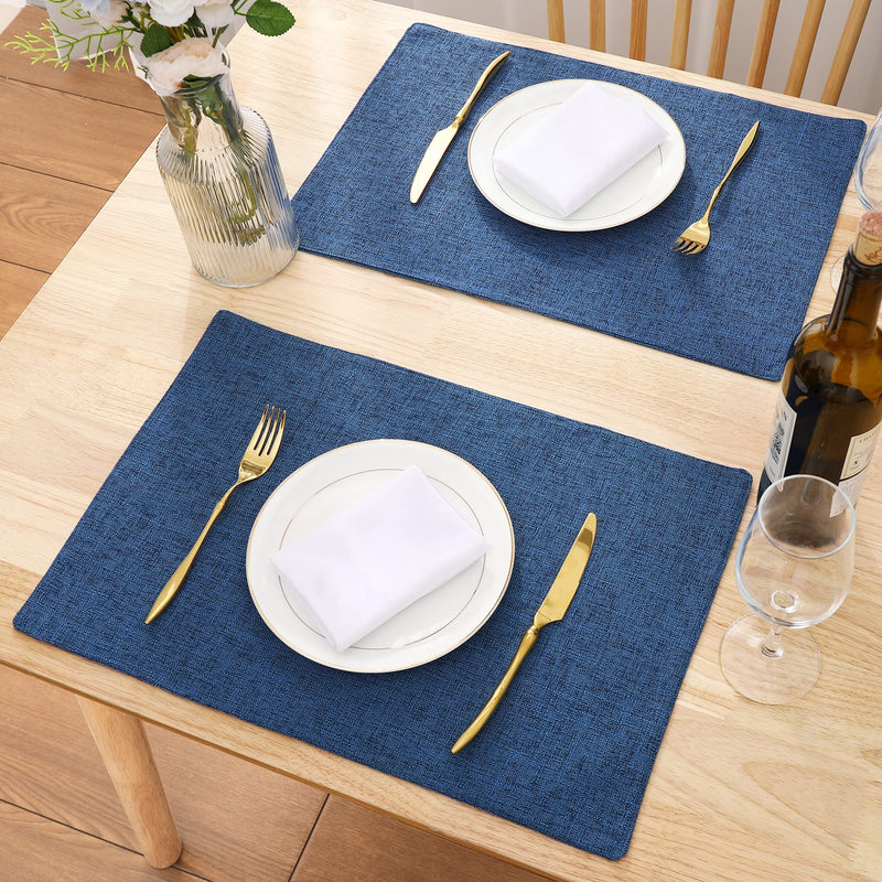[Australia - AusPower] - Homaxy Cotton Linen Placemats for Dining Table Set of 6, Heat Resistant Washable Table Mats, Easy to Clean Place Mats, 13" x 19", Blue 